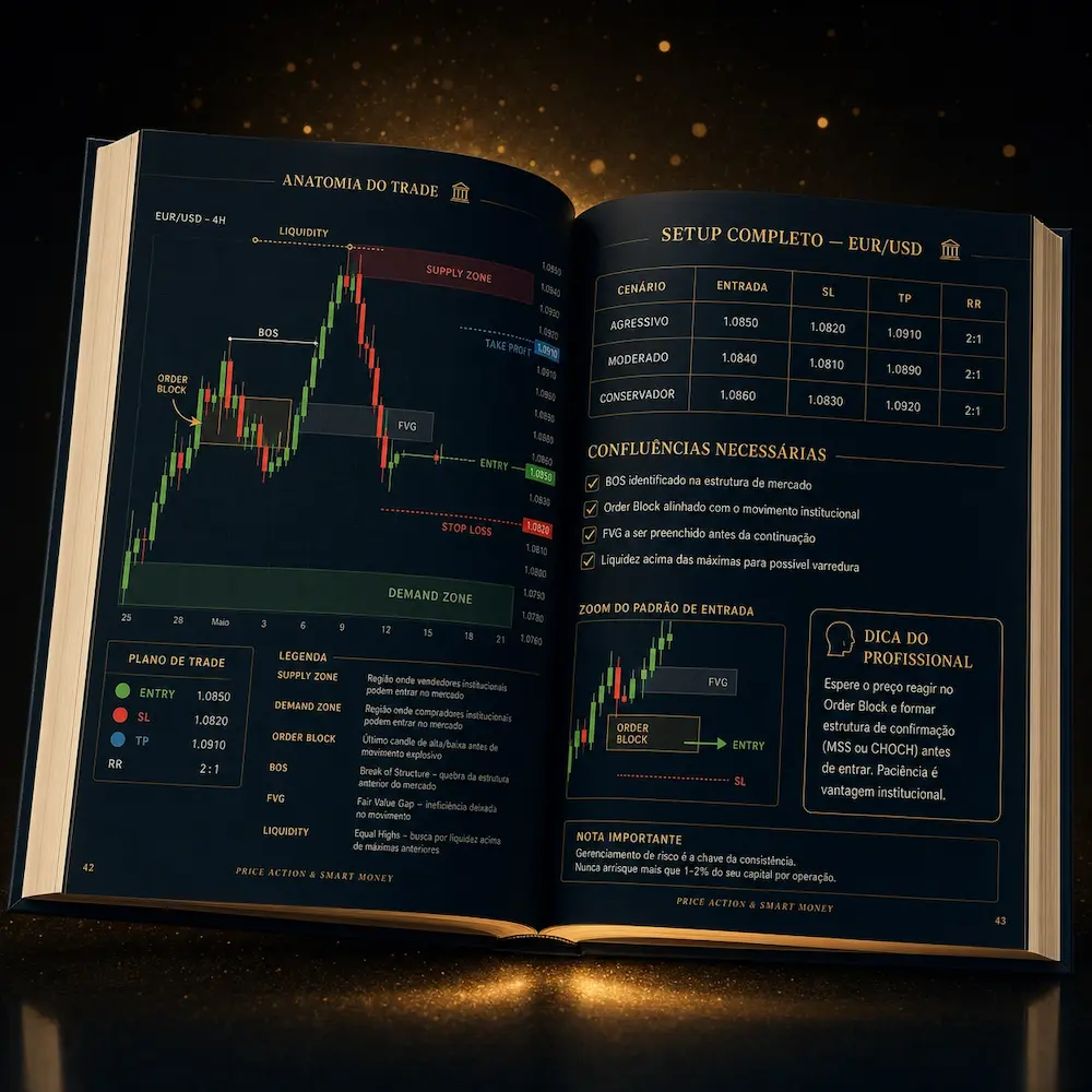 E-book Price Action e Smart Money aberto mostrando anatomia do trade