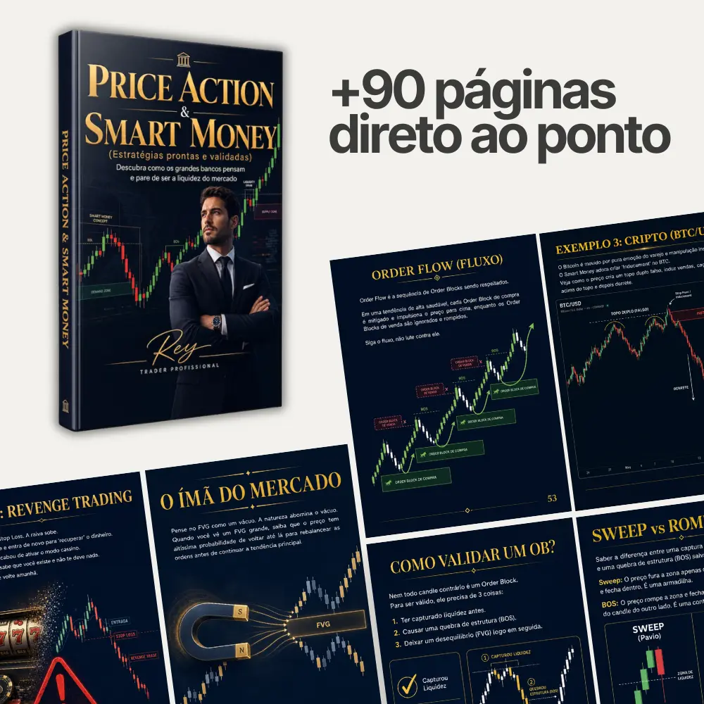 Mockup do e-book Price Action e Smart Money com páginas internas